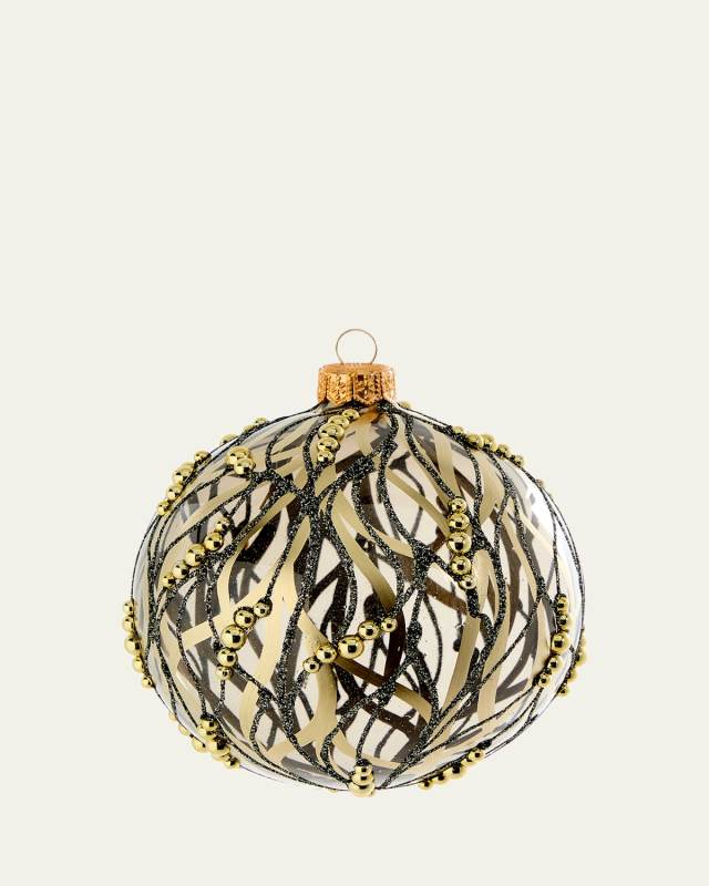 Pearly Black & Gold Swirls Ball Ornament